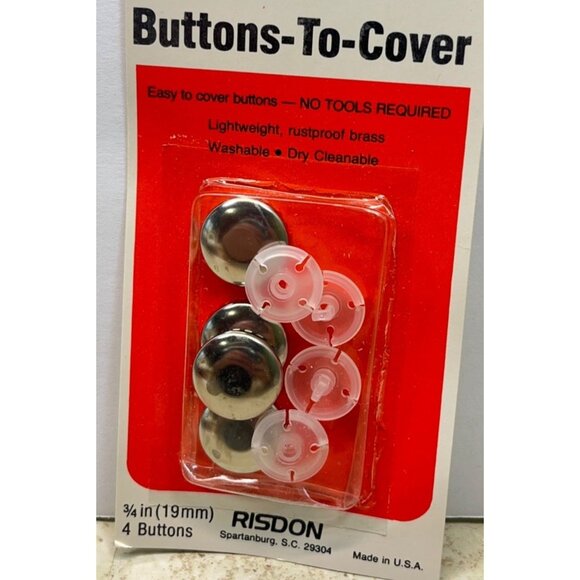 Vintage Dritz Buttons To Cover 3/4" 19mm 4 Count Easy-To-Cover Rustproof Brass - Picture 3 of 6